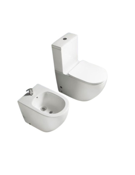 Combo Inodoro Largo Mochila Y Bidet Triple agujero Siena